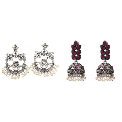 Carved Charm Dangler earrings & Leaf Cascade jhumki earrings Combo set