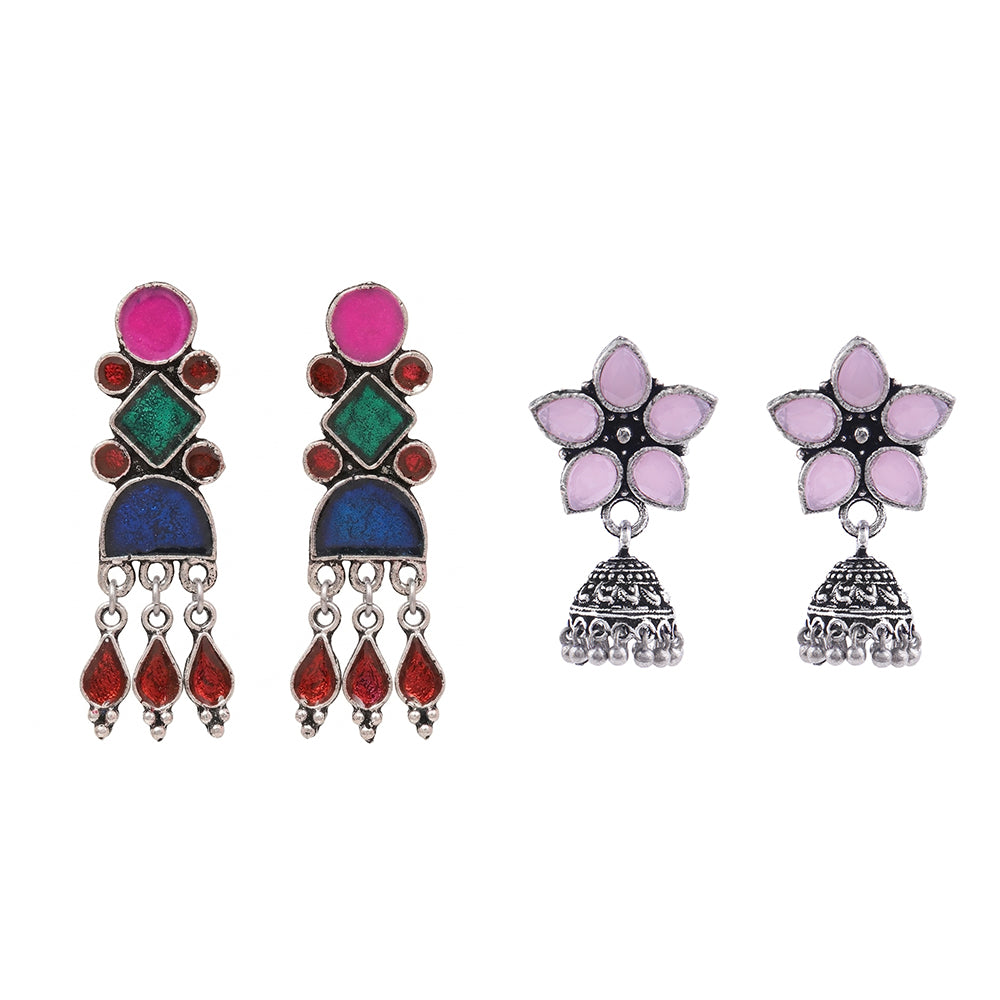 Rainbow rhine dangler earrings (Multicolored)&Beauty Bloom ghunghroo jhumki earring (Baby Pink) Combo set