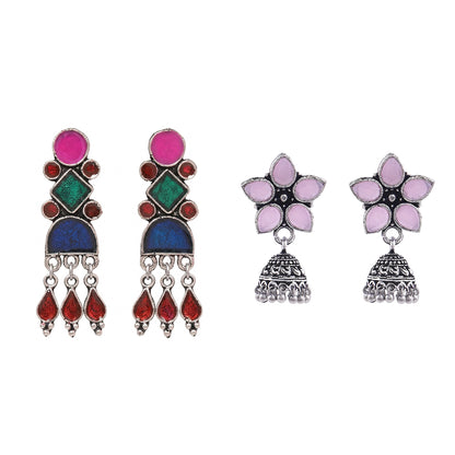 Rainbow rhine dangler earrings (Multicolored)&Beauty Bloom ghunghroo jhumki earring (Baby Pink) Combo set
