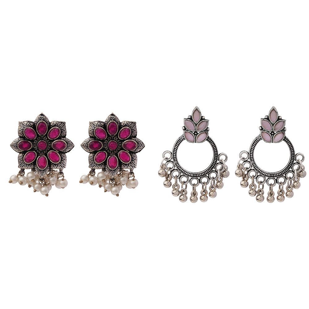 Jugni vibrant stud earrings (Red)&Fine Shine stud earrings (Baby Pink) Combo set