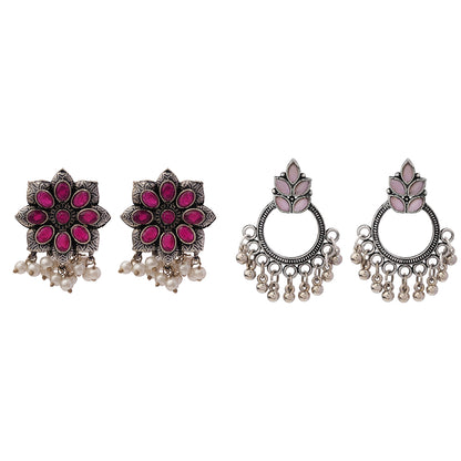 Jugni vibrant stud earrings (Red)&Fine Shine stud earrings (Baby Pink) Combo set