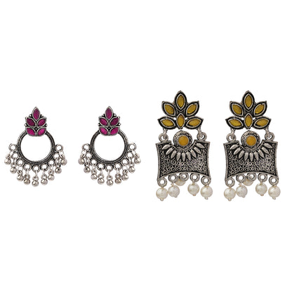 Fine Shine stud earrings (Red)&Flora-Aura stone studded dangler earrings (Yellow) Combo set