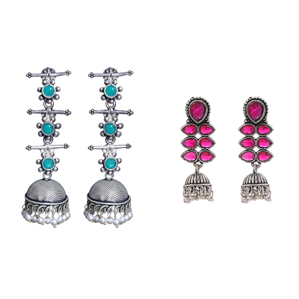 Dazzle Dash Jhumki earring (Red)&Royal Triple Bell Layered Jhumka Earring (Green) Combo set