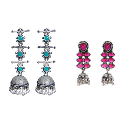 Dazzle Dash Jhumki earring (Red)&Royal Triple Bell Layered Jhumka Earring (Green) Combo set