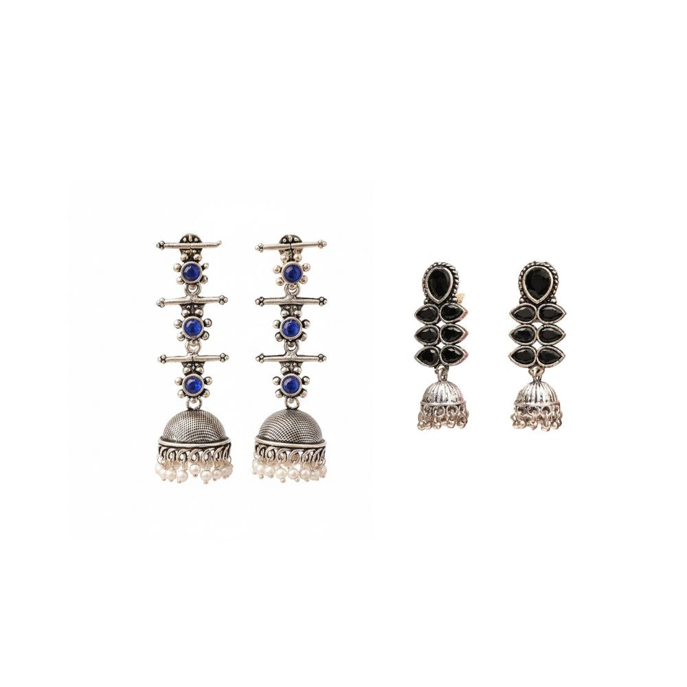 Dazzle Dash Jhumki earring (Black)&Royal Triple Bell Layered Jhumka Earring (Blue) Combo set