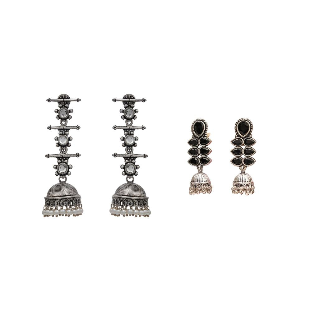 Dazzle Dash Jhumki earring (Black)&Royal Triple Bell Layered Jhumka Earring (White) Combo set