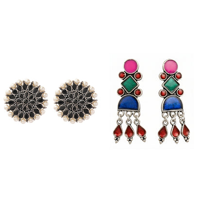 Carved Charm Dangler earrings &  Rainbow rhine dangler earrings (Multicolored) Combo set