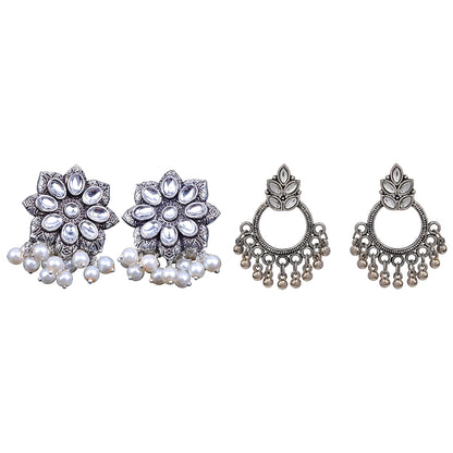 Jugni vibrant stud earrings (White)&Fine Shine stud earrings (White) Combo set