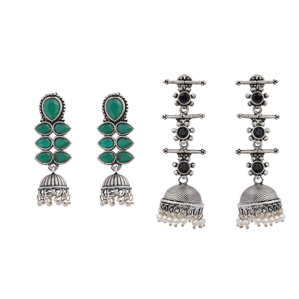 Dazzle Dash Jhumki earring (Green) Royal Triple Bell Layered Jhumka Earring (Black) Combo set