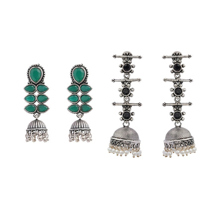 Dazzle Dash Jhumki earring (Green) Royal Triple Bell Layered Jhumka Earring (Black) Combo set