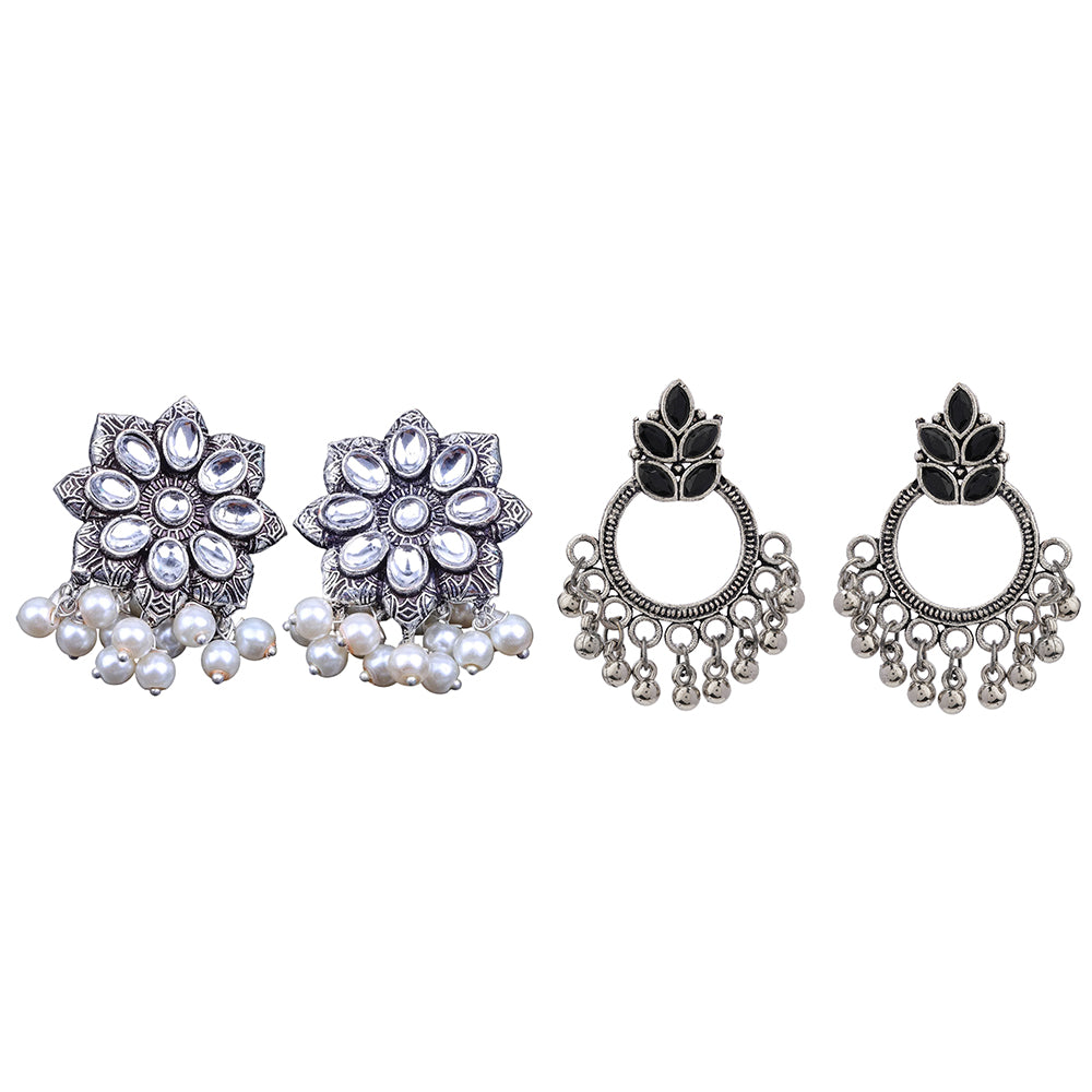 Jugni vibrant stud earrings (White)&Fine Shine stud earrings (Black) Combo set