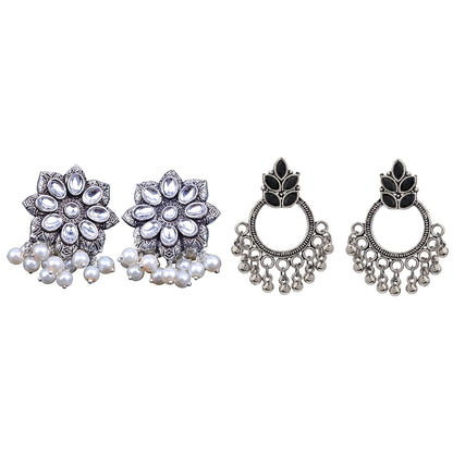Jugni vibrant stud earrings (White)&Fine Shine stud earrings (Black) Combo set