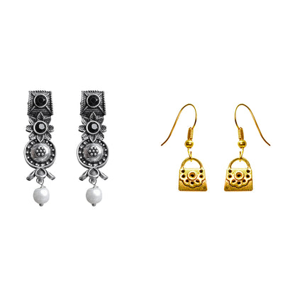 Wonderful wildflower oxidised stud earrings (Black)&Bling Bag Dangler Combo set