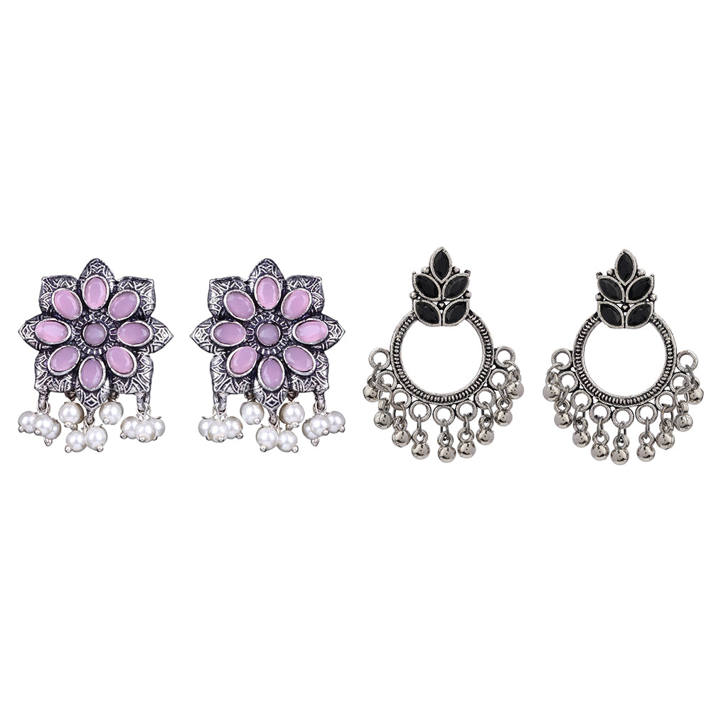 Jugni vibrant stud earrings (Baby Pink)&Fine Shine stud earrings (Black) Combo set