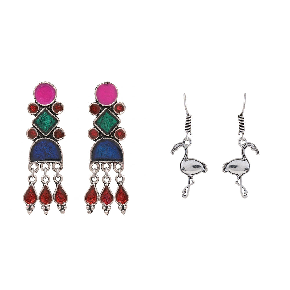 Rainbow rhine dangler earrings (Multicolored)&Tropical Elegance dangler earrings (Silver) Combo set