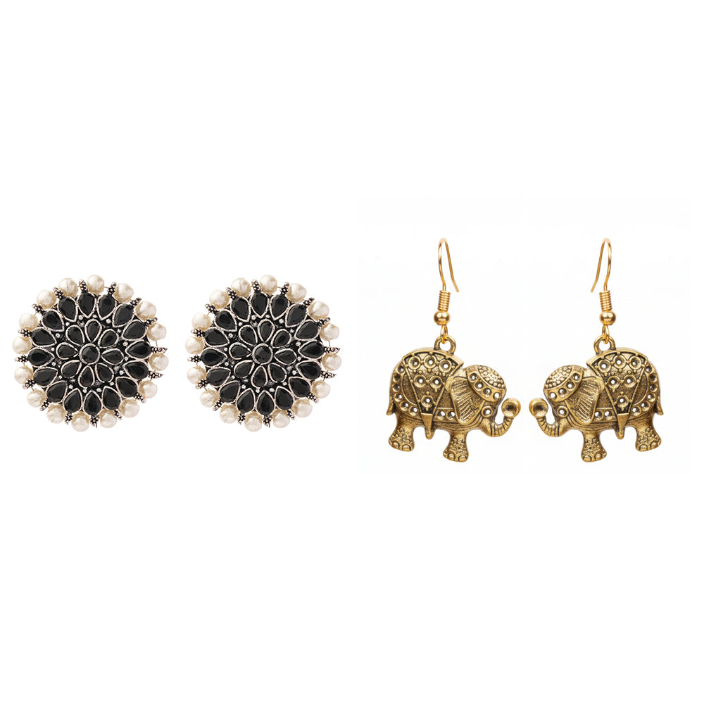 Carved Charm Dangler earrings &  Trunk twist dangler earrings Combo set