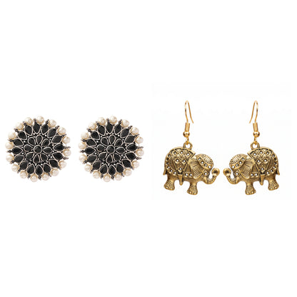 Carved Charm Dangler earrings &  Trunk twist dangler earrings Combo set