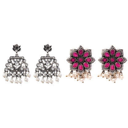 Peacock glow stone studded dangler earrings & Jugni vibrant stud earrings Combo set for Women and Girl