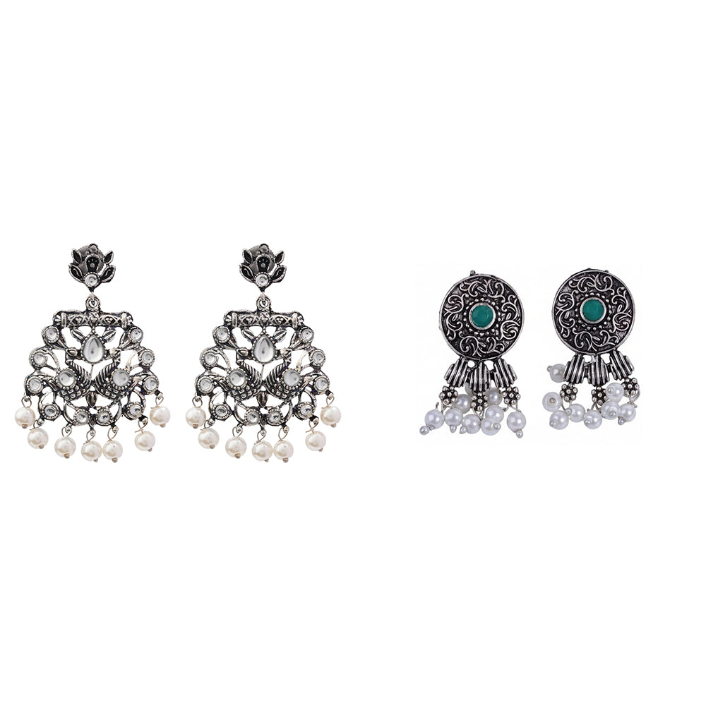 Peacock glow stone studded dangler earrings &Button rays stud earring Combo set for Women and Girl