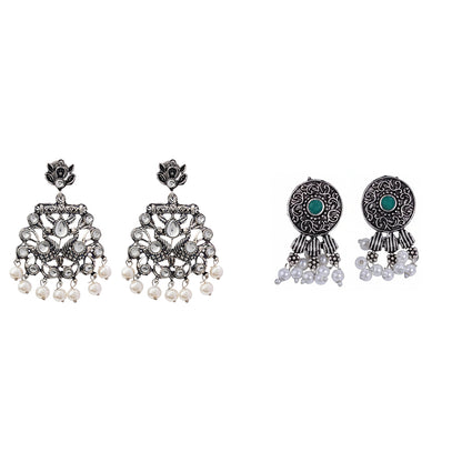 Peacock glow stone studded dangler earrings &Button rays stud earring Combo set for Women and Girl