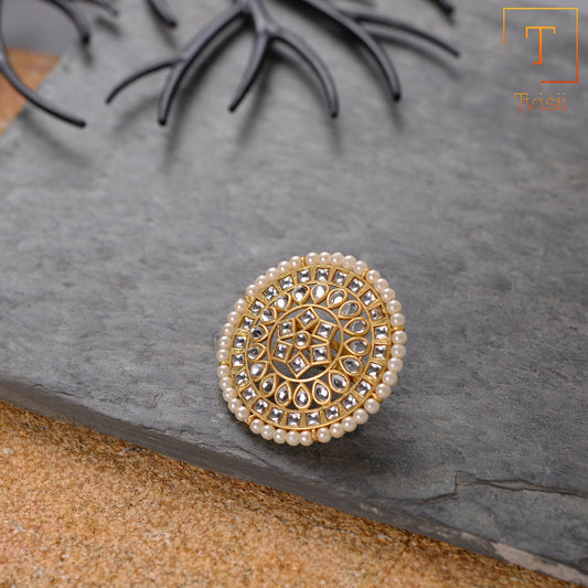 Kundan and Pearl studded adjustable Ring