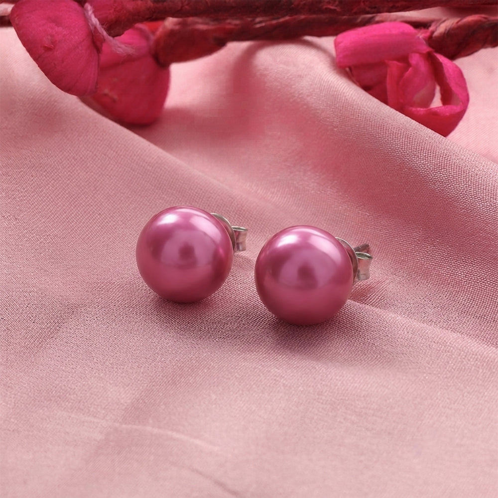 Glossy Dome Stud Earrings (Pink)
