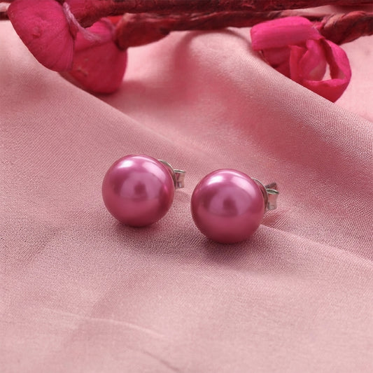 Glossy Dome Stud Earrings (Pink)