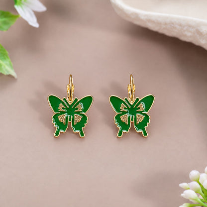 Green Butterfly Enamel Earrings