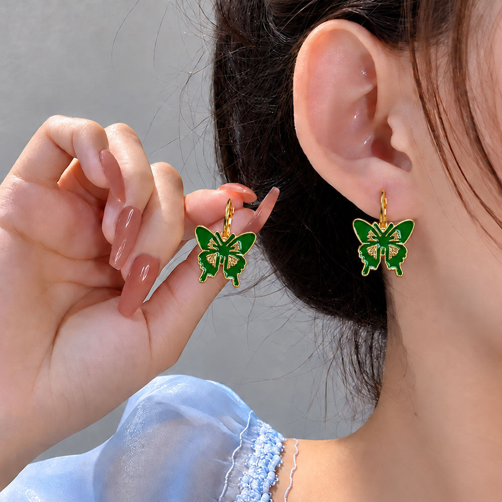 Green Butterfly Enamel Earrings