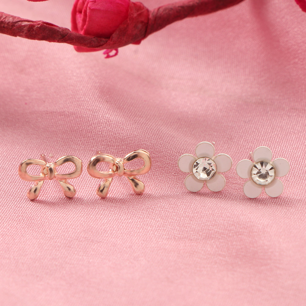 Bow & Blossom- Combo stud earrings