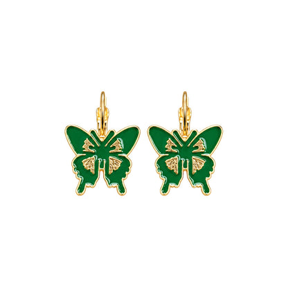 Green Butterfly Enamel Earrings