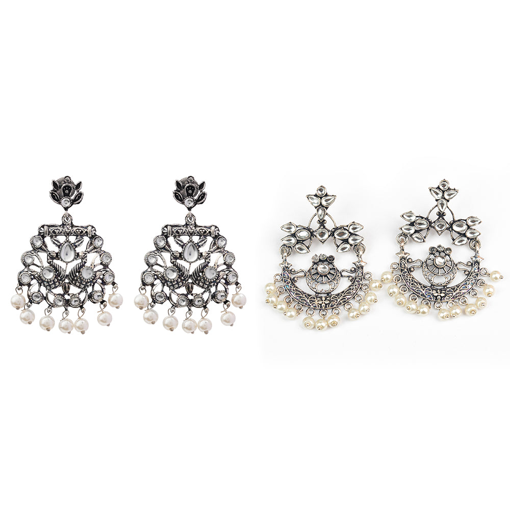 Peacock glow stone studded dangler earrings & Carved Charm Dangler earrings Combo set for Women and Girl