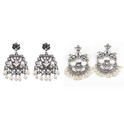 Peacock glow stone studded dangler earrings & Carved Charm Dangler earrings Combo set for Women and Girl