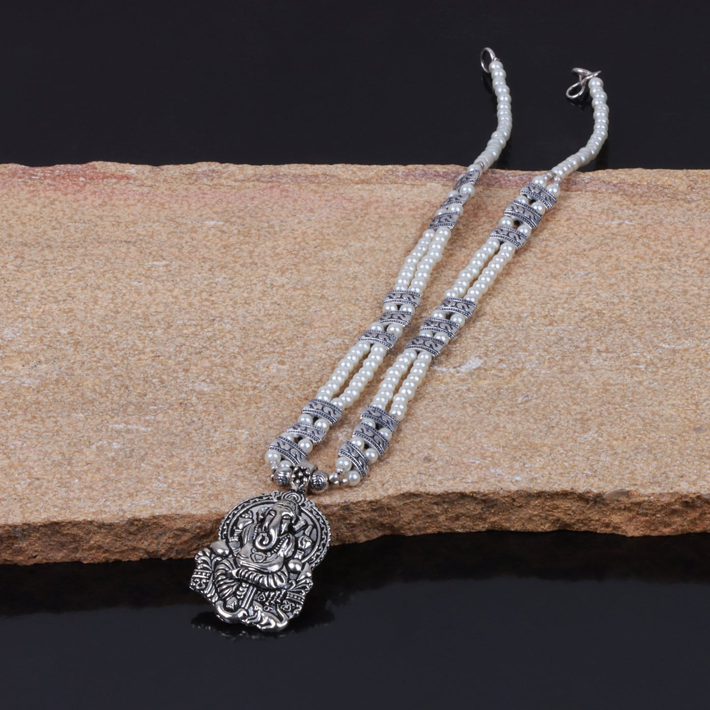 White Beaded Oxidised Neckpiece