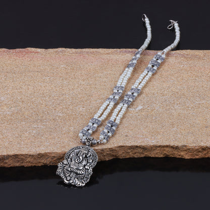 White Beaded Oxidised Neckpiece