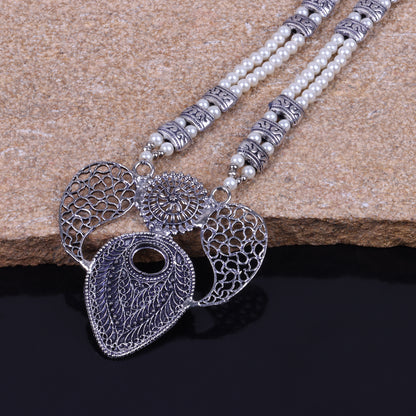 White Beaded Oxidised Neckpiece