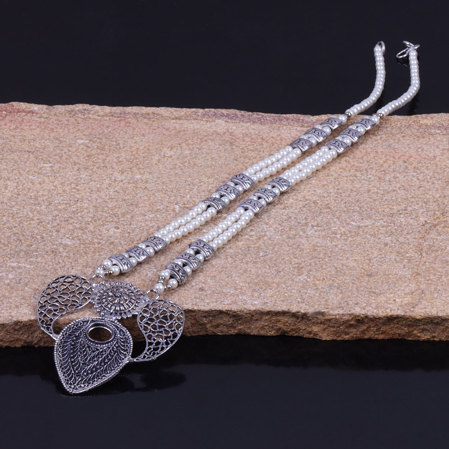White Beaded Oxidised Neckpiece