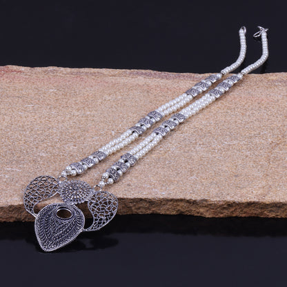 White Beaded Oxidised Neckpiece