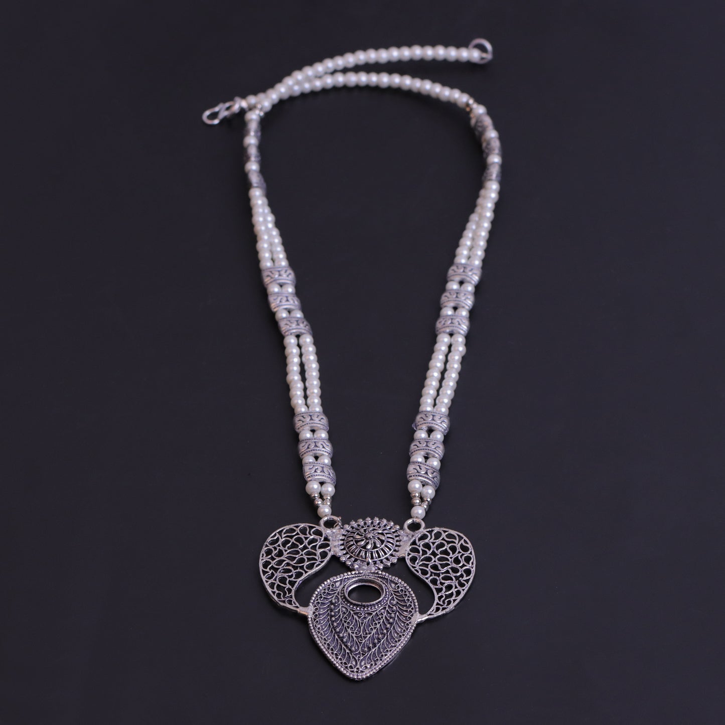 White Beaded Oxidised Neckpiece