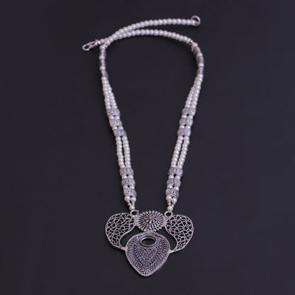 White Beaded Oxidised Neckpiece