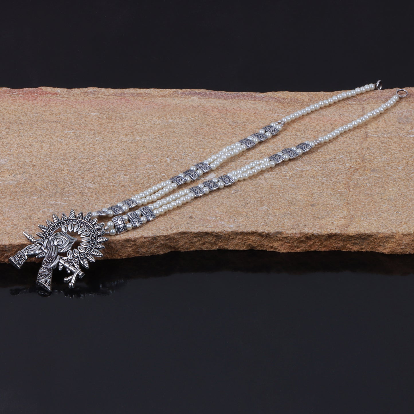 White Beaded Oxidised Neckpiece
