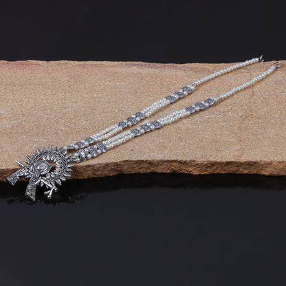 White Beaded Oxidised Neckpiece