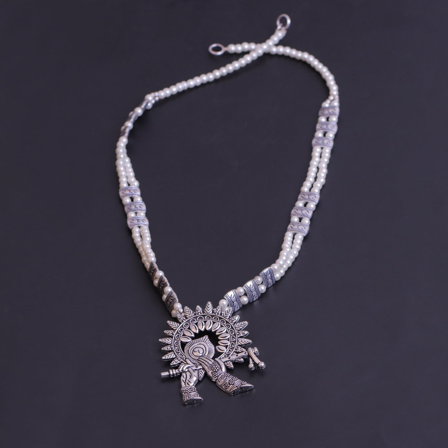 White Beaded Oxidised Neckpiece