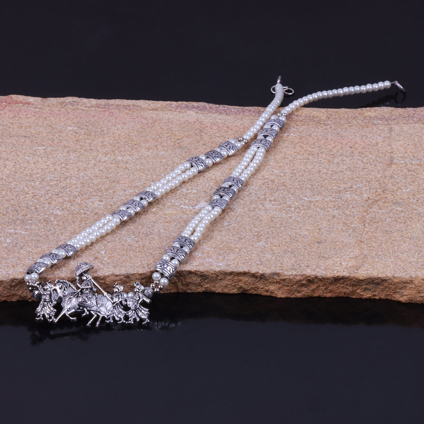 Regal ride statement pendant beaded neckpiece (White)