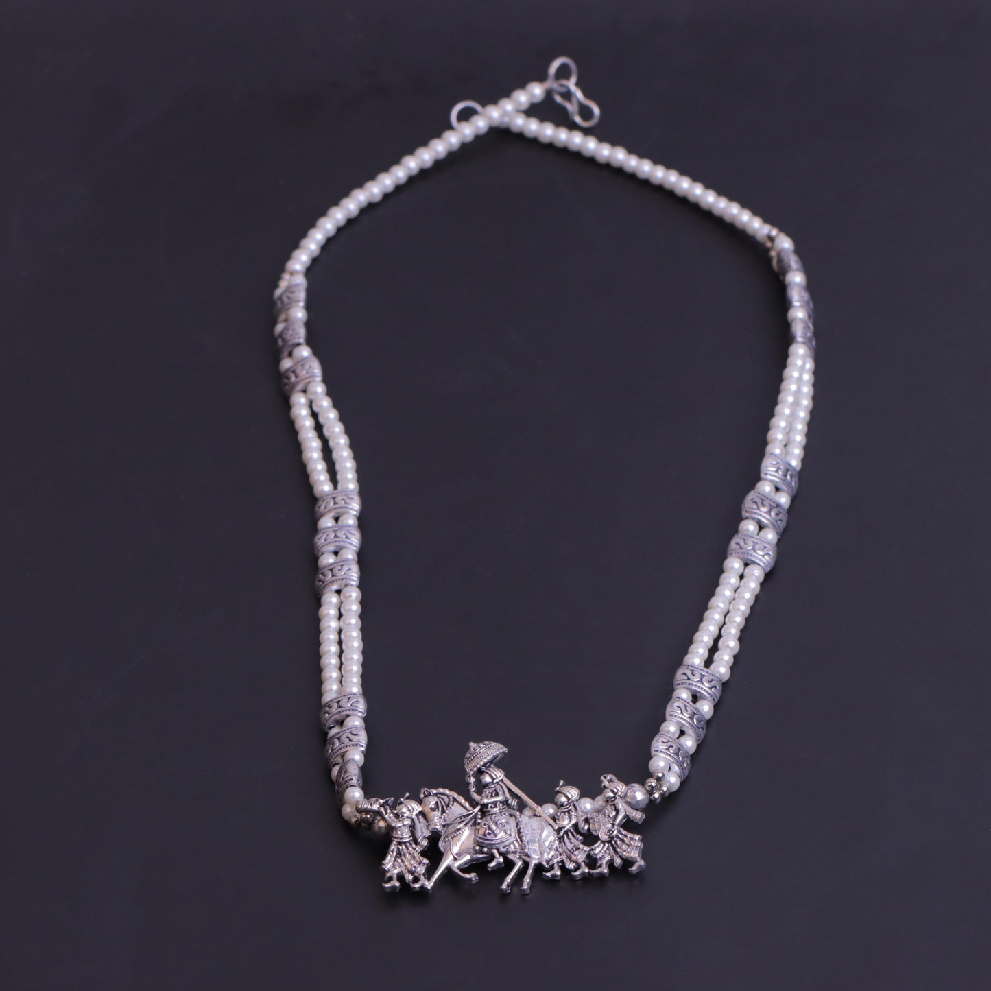 Regal ride statement pendant beaded neckpiece (White)