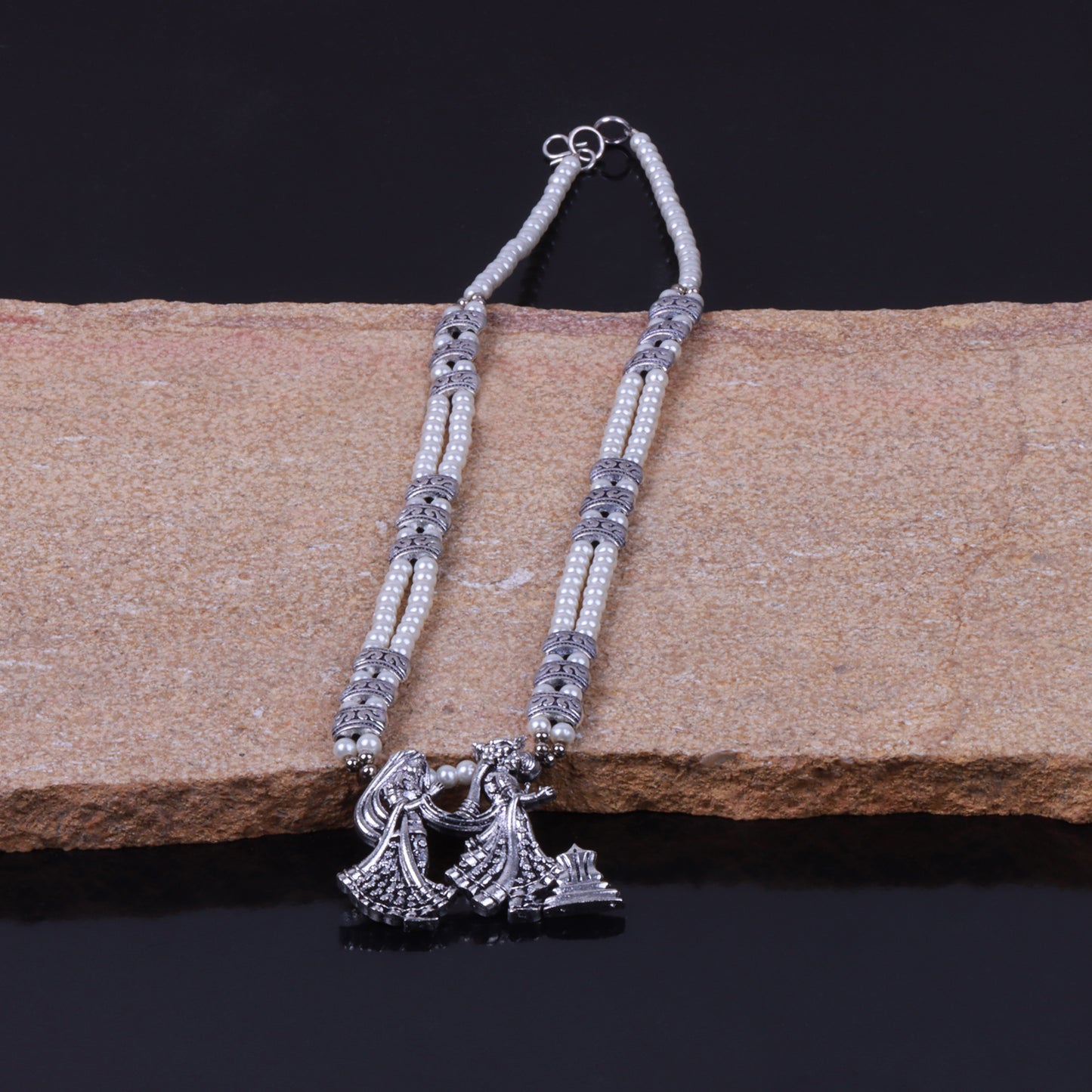 White Beaded Oxidised Neckpiece