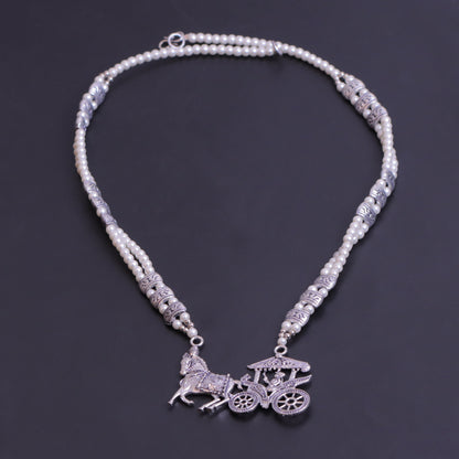 White Beaded Oxidised Neckpiece