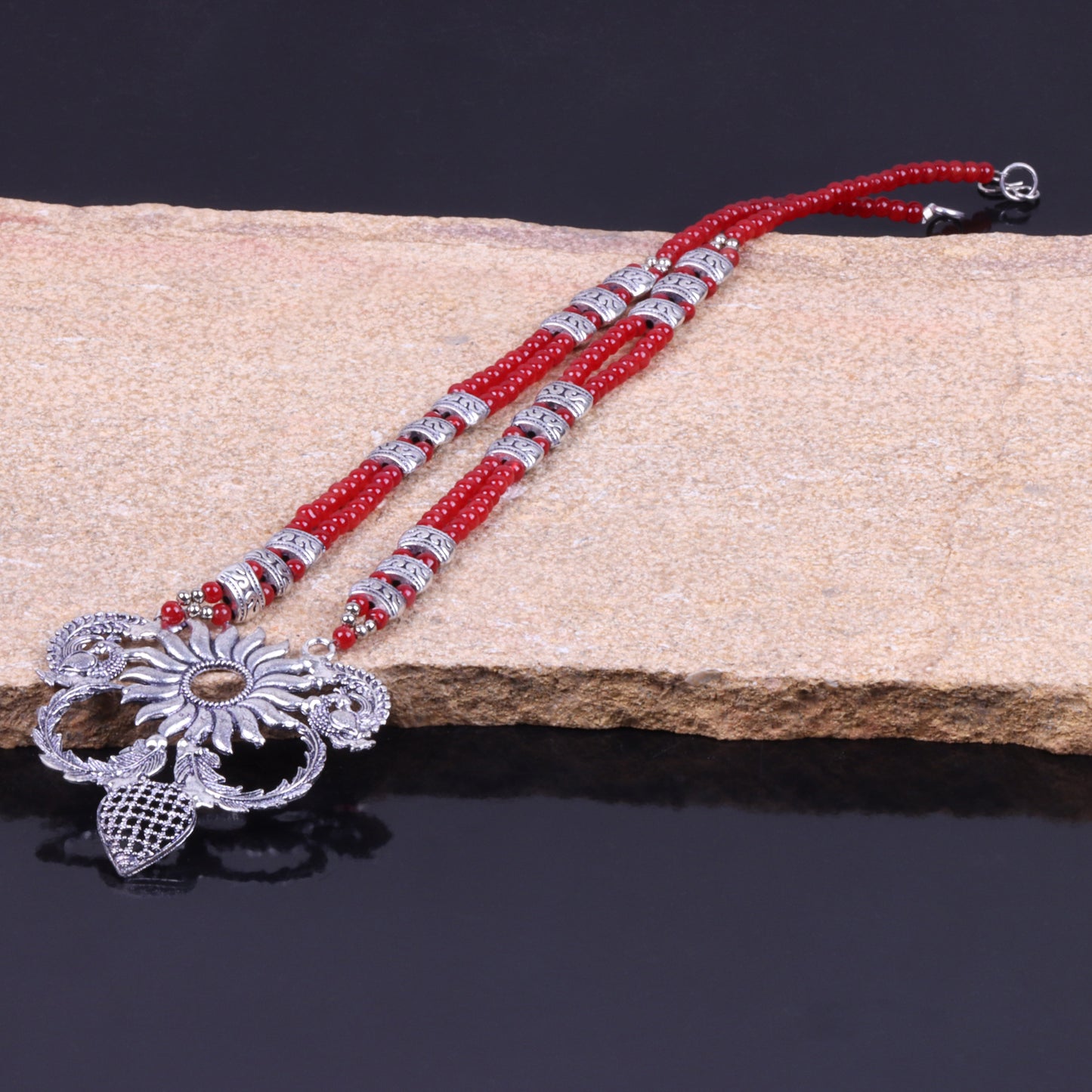Red Beaded Oxidised Neckpiece