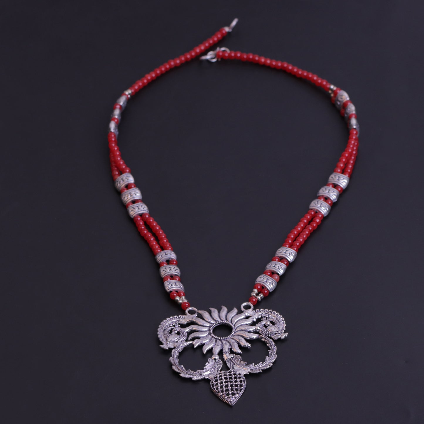 Red Beaded Oxidised Neckpiece