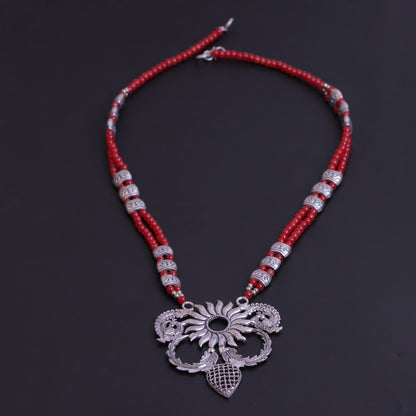 Red Beaded Oxidised Neckpiece